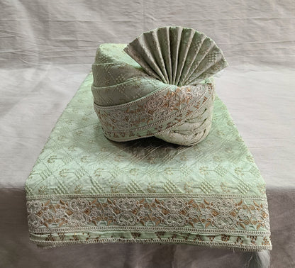 Sage Green Wedding Shawl for Men: Sherwani Dupatta