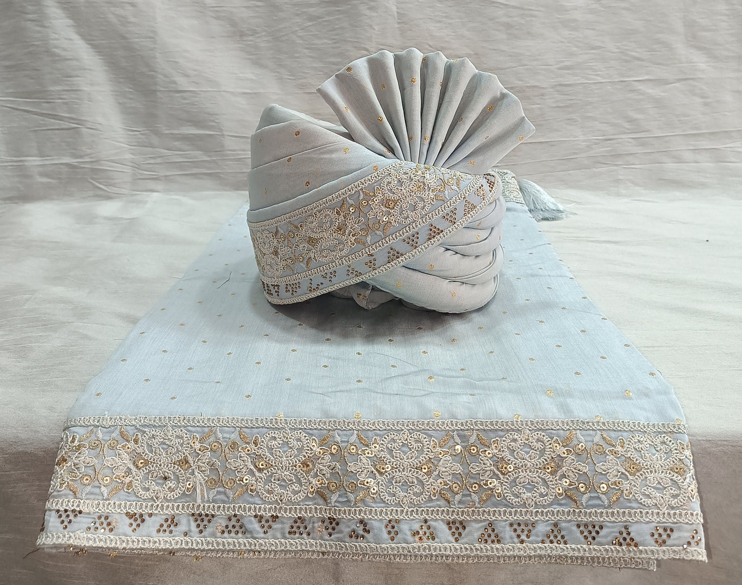 Grey Wedding Turban & Shawl Set: Indian Groom Safa