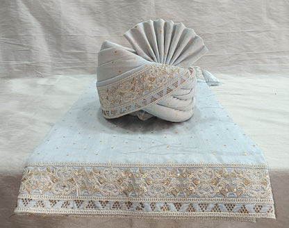 Grey Wedding Turban & Shawl Set: Indian Groom Safa
