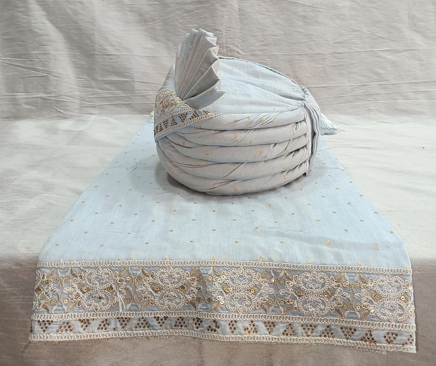 Grey Wedding Turban & Shawl Set: Indian Groom Safa