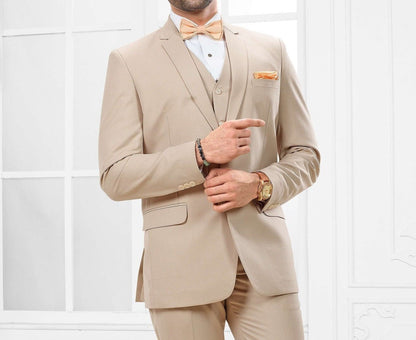 Beige Three Piece Suit: Stylish Bespoke Men's Wedding Suit