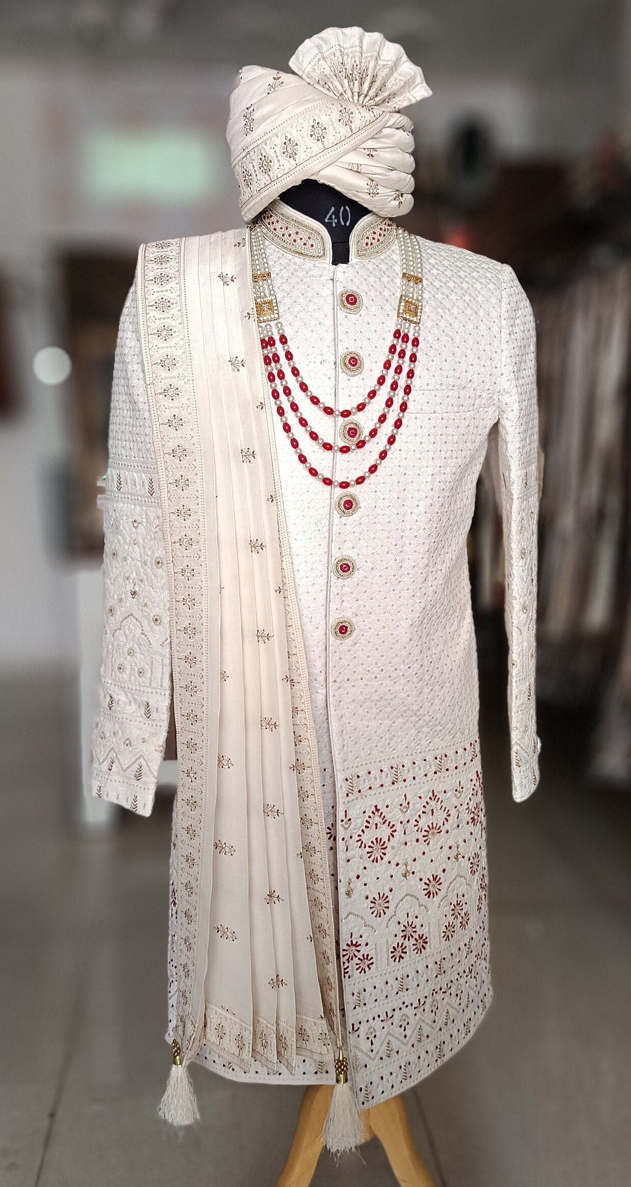 White Thread Embroidered Sherwani, Groom Suit