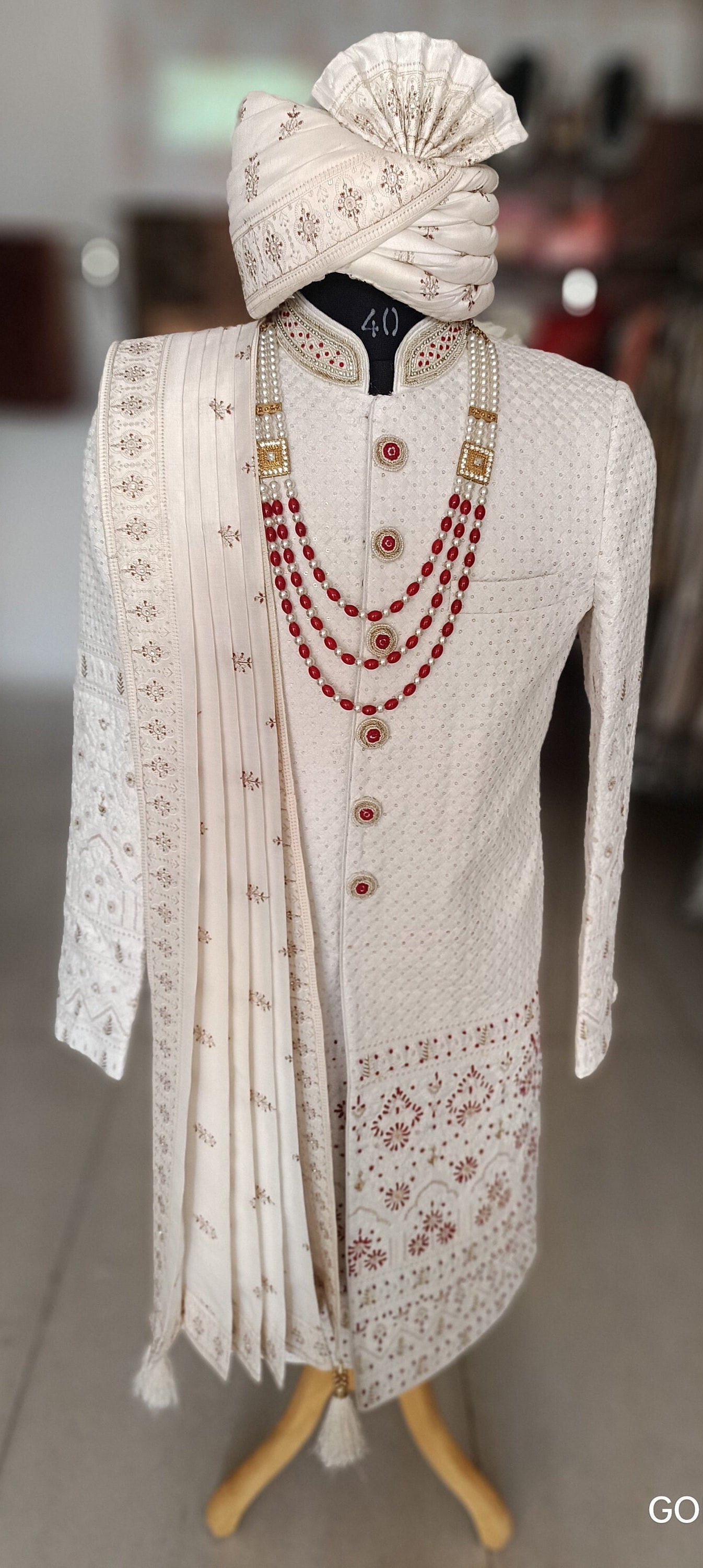 White Thread Embroidered Sherwani, Groom Suit