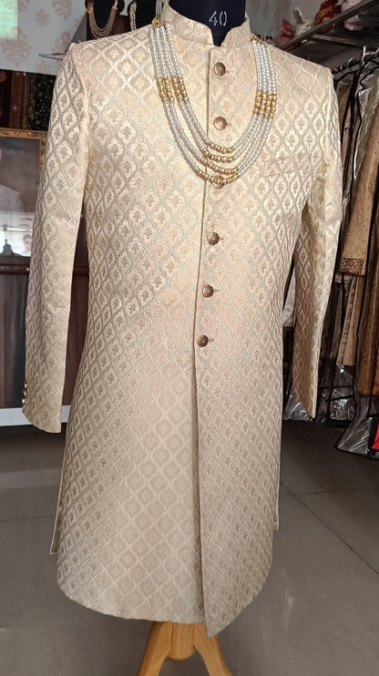 Ivory Wedding Sherwani, Groom Handcrafted Outfit, Indian Suit