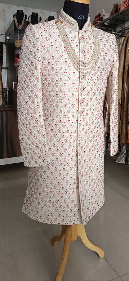 Charming Pink Wedding Sherwani: Indian Groom Outfit