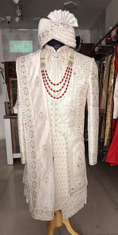 Thread Embroidered Groom Sherwani, Indian Wedding Outfit