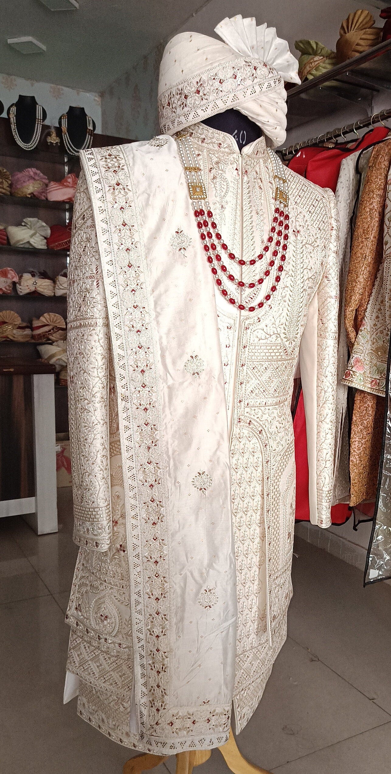 Thread Embroidered Groom Sherwani, Indian Wedding Outfit
