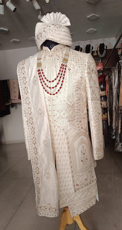 Thread Embroidered Groom Sherwani, Indian Wedding Outfit