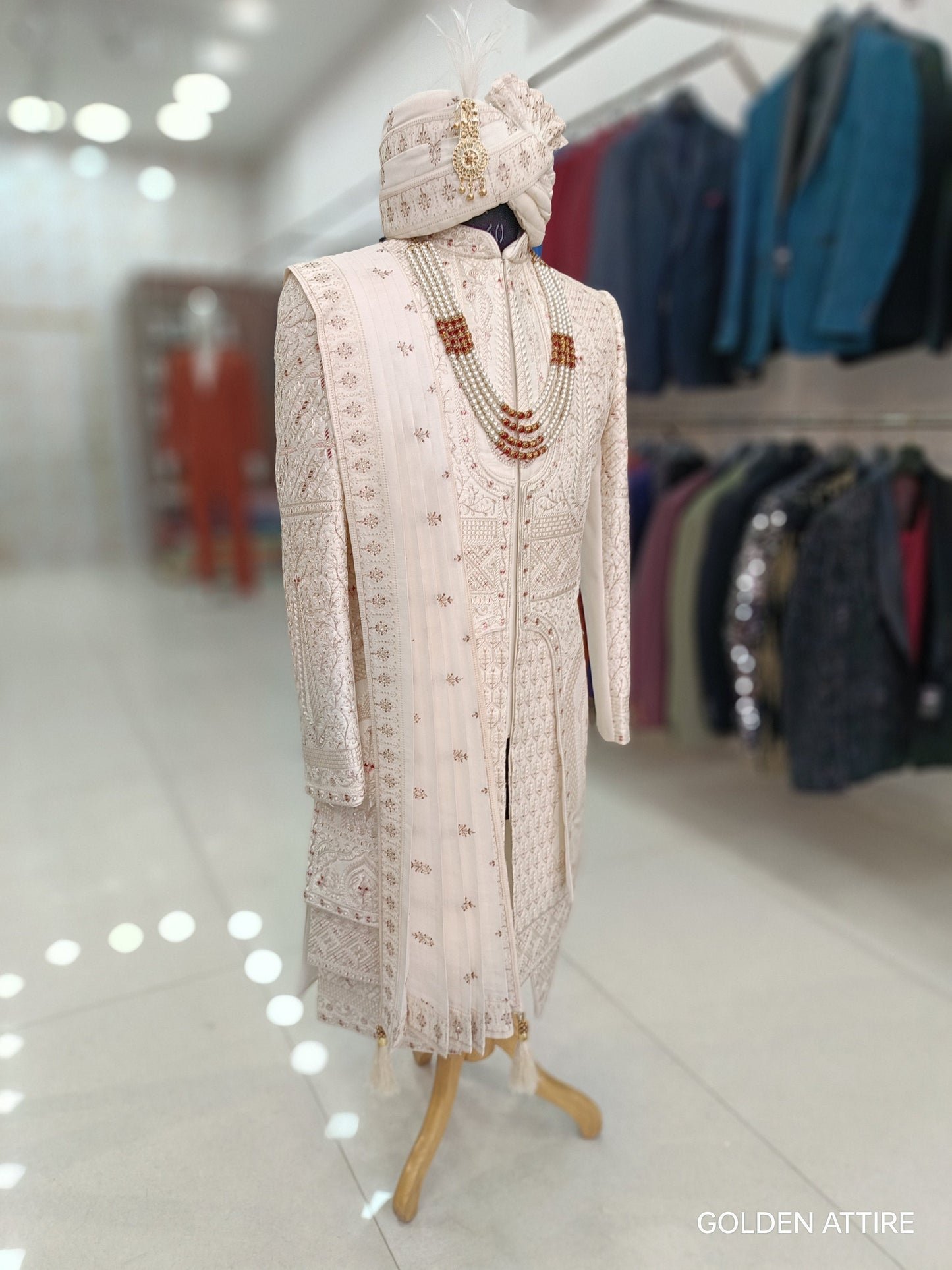 Thread Embroidered Indian Wedding Sherwani, Groom Outfit