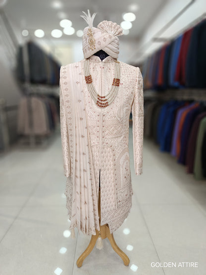 Thread Embroidered Indian Wedding Sherwani, Groom Outfit