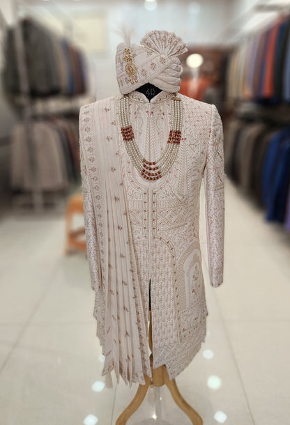 Thread Embroidered Indian Wedding Sherwani, Groom Outfit