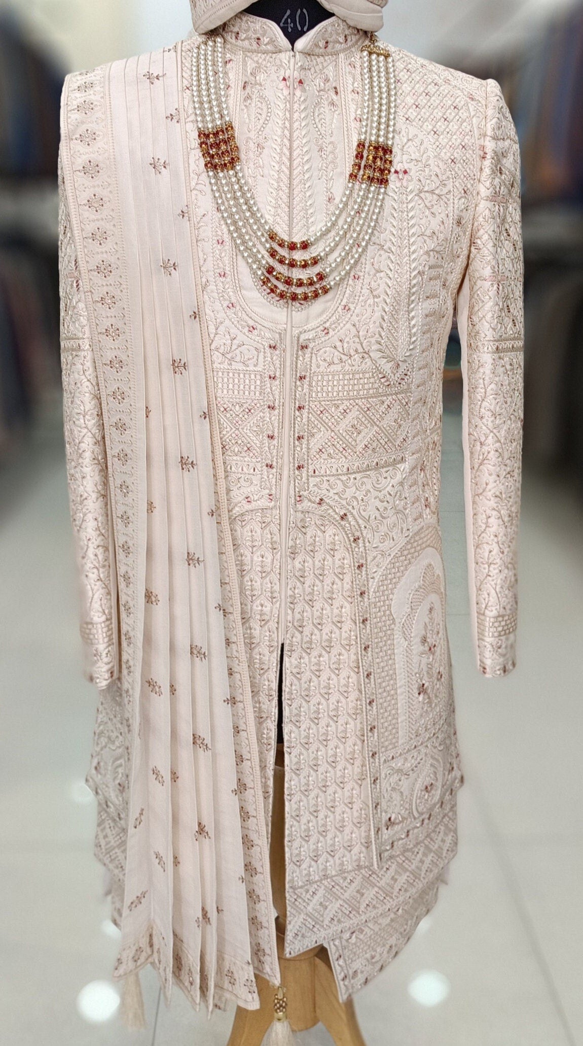 Thread Embroidered Indian Wedding Sherwani, Groom Outfit