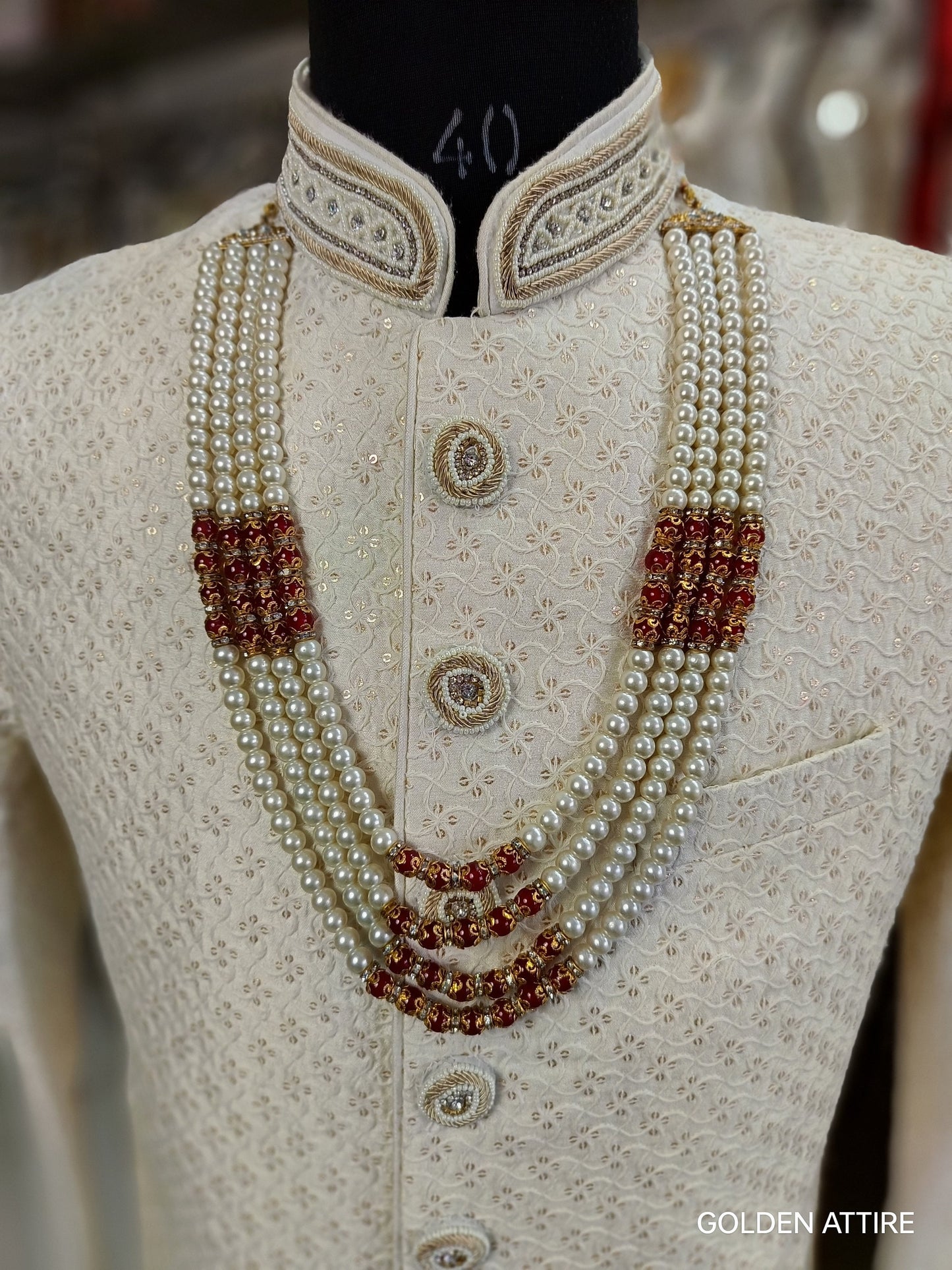 Groom Wedding Necklace: Pearl & Stone Sherwani Mala