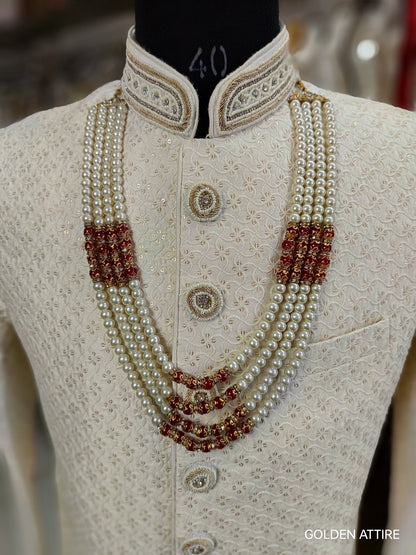 Groom Wedding Necklace: Pearl & Stone Sherwani Mala