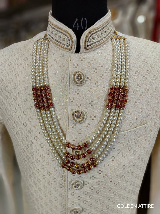Groom Wedding Necklace: Pearl & Stone Sherwani Mala