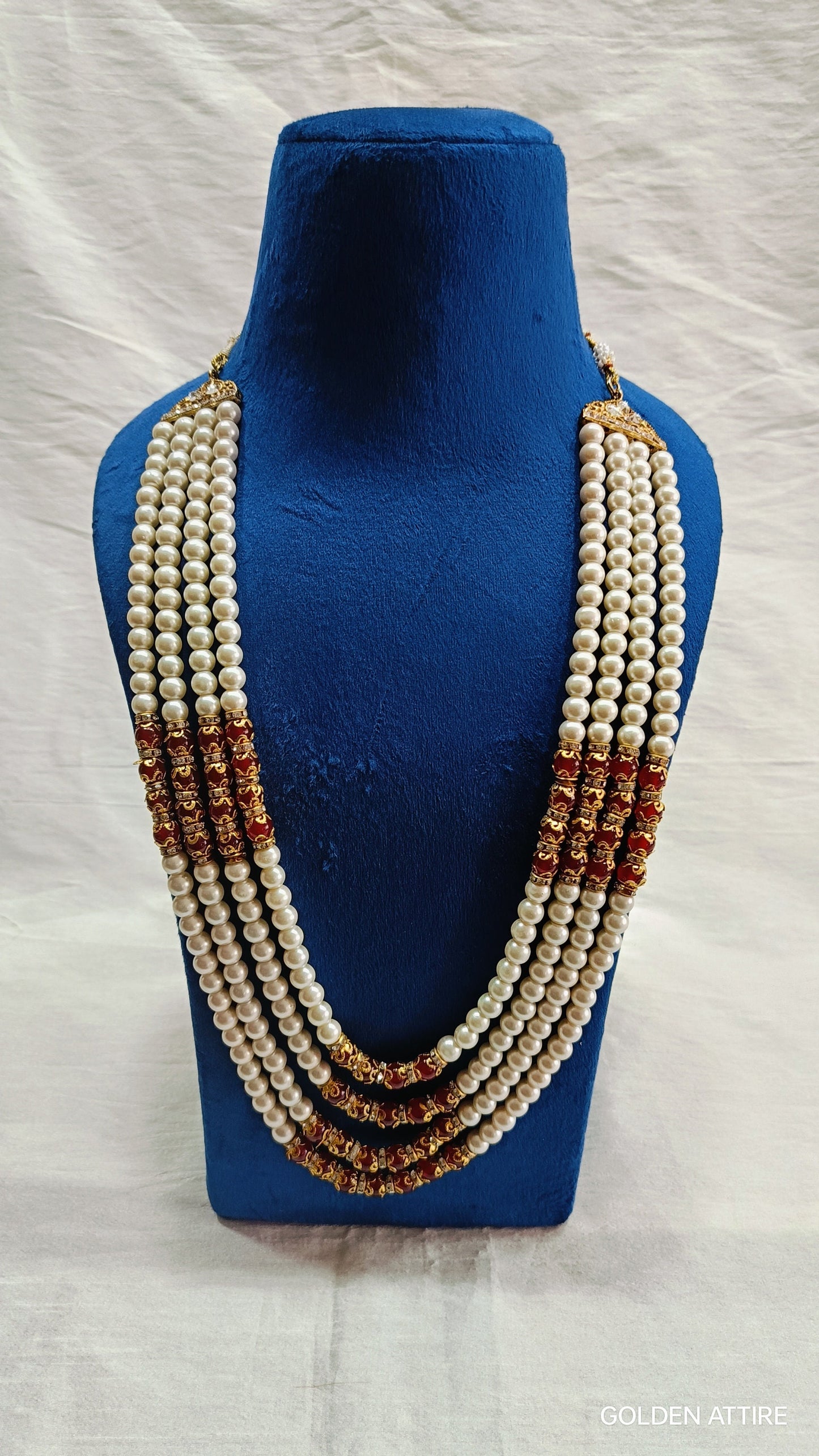 Groom Wedding Necklace: Pearl & Stone Sherwani Mala