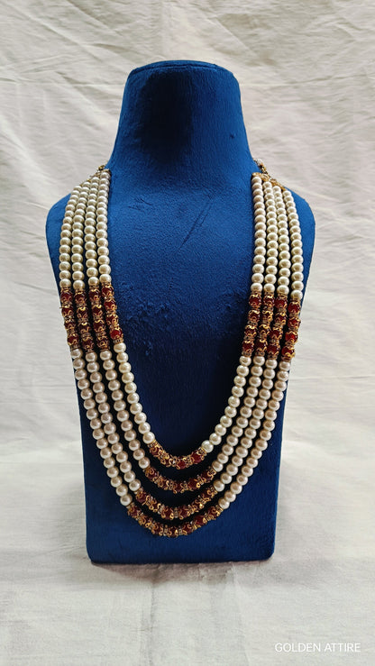 Groom Wedding Necklace: Pearl & Stone Sherwani Mala