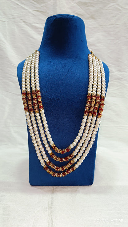 Groom Wedding Necklace: Pearl & Stone Sherwani Mala