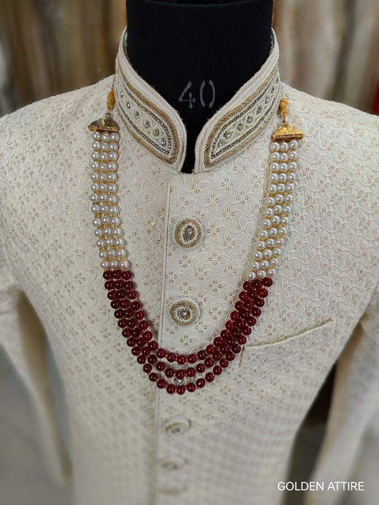Ivory Pearl Groom Necklace: Sherwani Kantha Wedding Jewelry