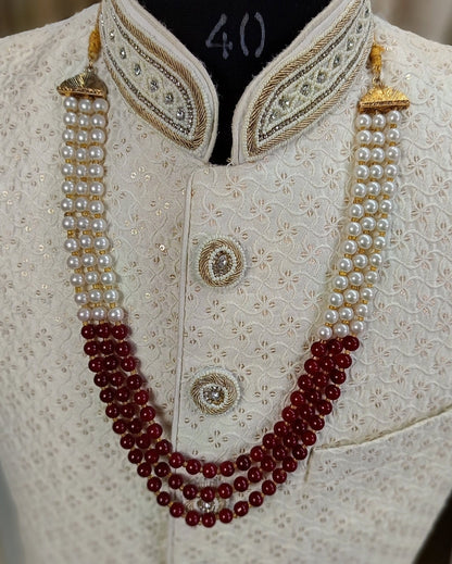 Ivory Pearl Groom Necklace: Sherwani Kantha Wedding Jewelry
