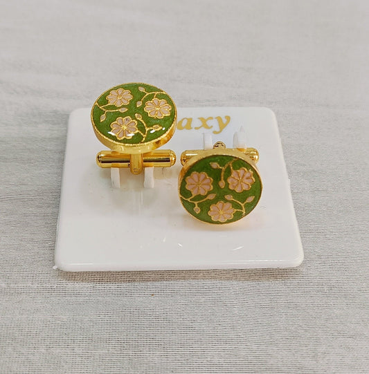 Minakari Cufflinks: Floral Shirt Cufflinks, Groom Suit Accessories