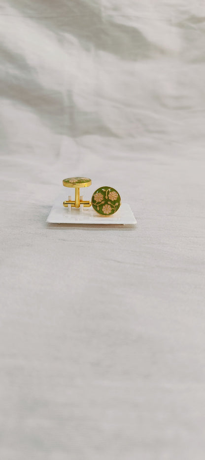 Minakari Cufflinks: Floral Shirt Cufflinks, Groom Suit Accessories