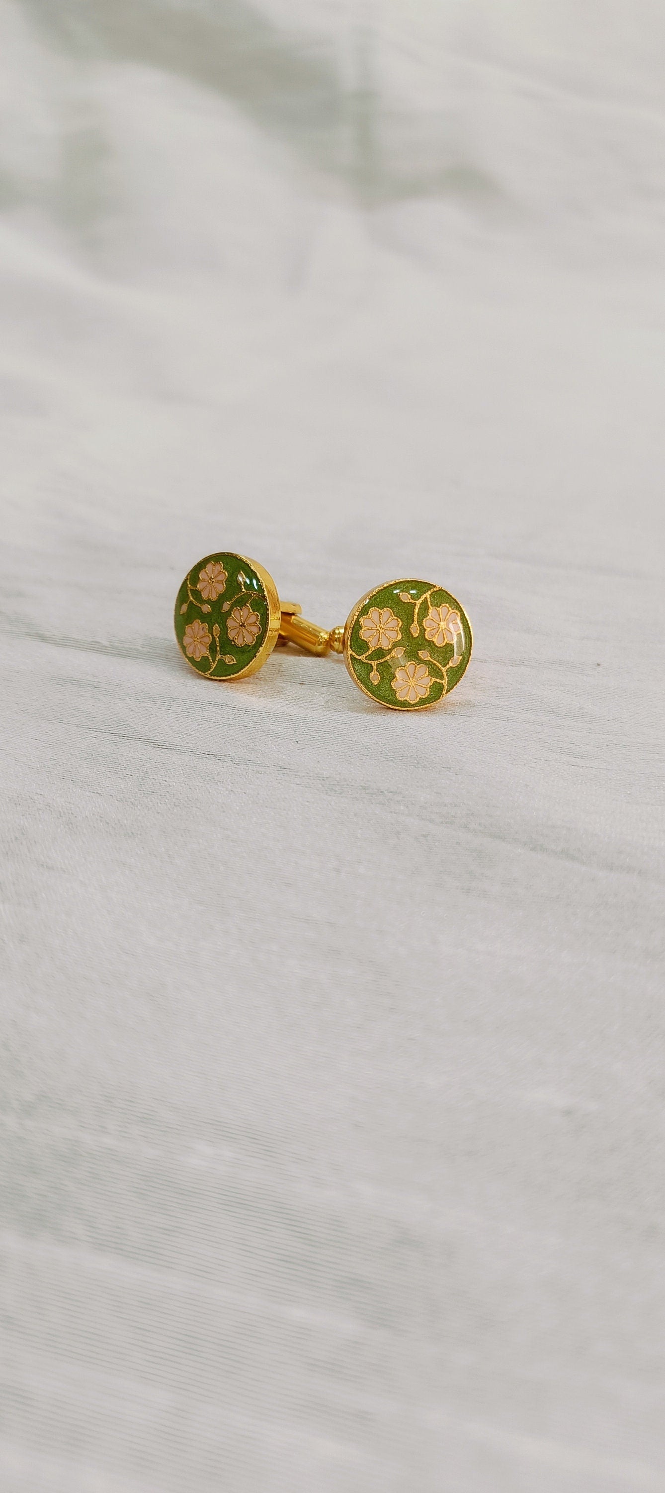 Minakari Cufflinks: Floral Shirt Cufflinks, Groom Suit Accessories