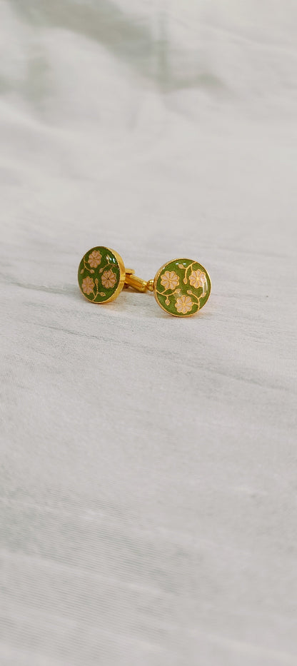 Minakari Cufflinks: Floral Shirt Cufflinks, Groom Suit Accessories