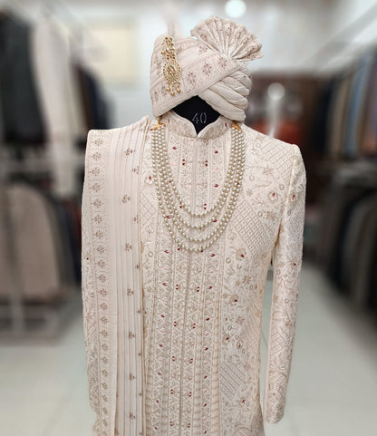 Thread Embroidered Sherwani: Uber Rich Wedding Groom Outfit