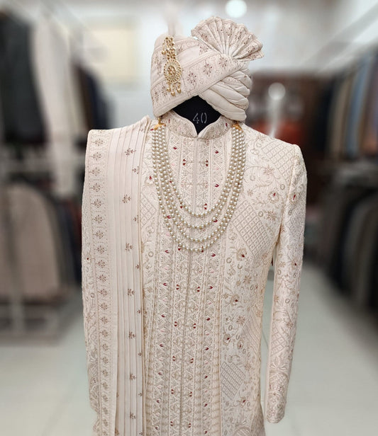 Thread Embroidered Sherwani: Uber Rich Wedding Groom Outfit