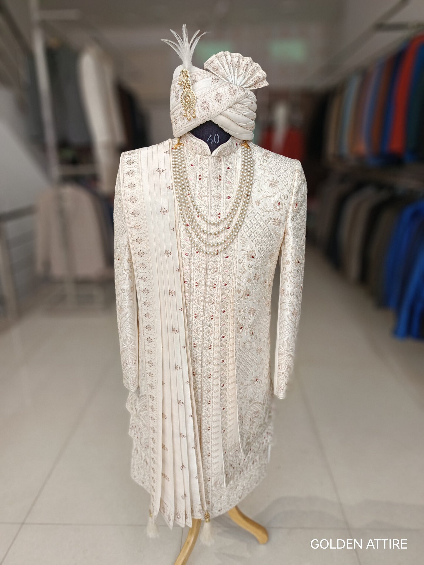 Thread Embroidered Sherwani: Uber Rich Wedding Groom Outfit