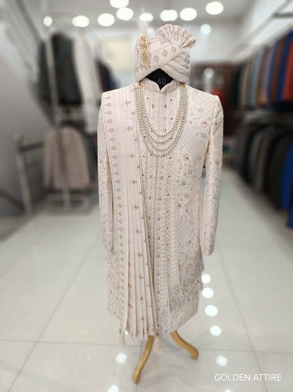 Thread Embroidered Sherwani: Uber Rich Wedding Groom Outfit