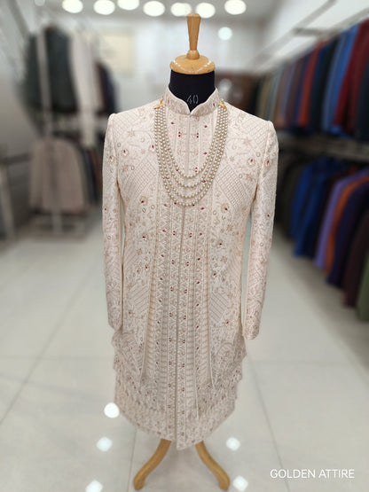 Thread Embroidered Sherwani: Uber Rich Wedding Groom Outfit