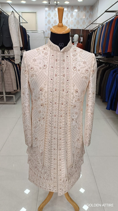 Thread Embroidered Sherwani: Uber Rich Wedding Groom Outfit