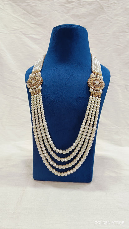 Groom Sherwani Necklace: Pearl & Stone Beaded Wedding Jewelry
