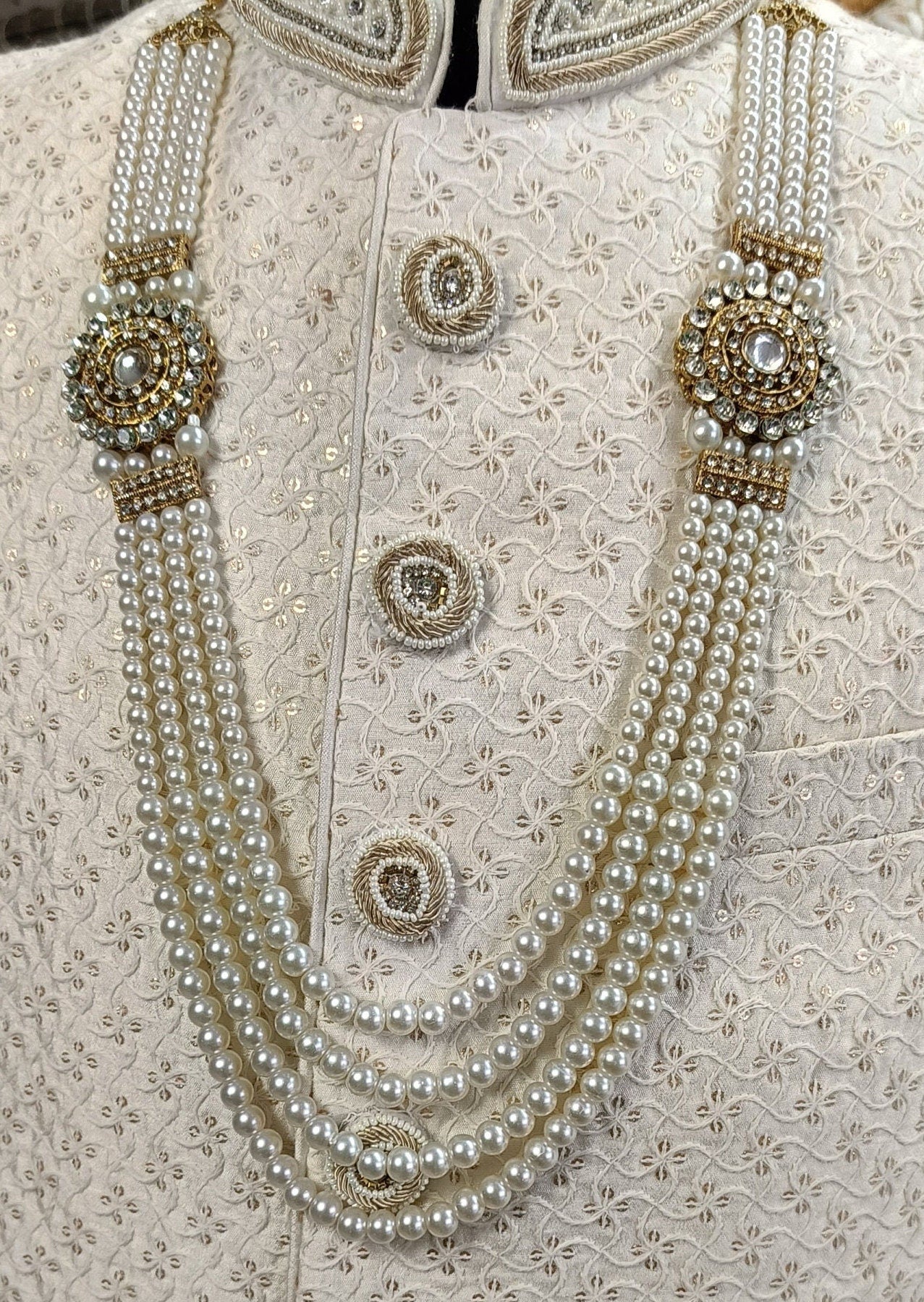 Groom Sherwani Necklace: Pearl & Stone Beaded Wedding Jewelry