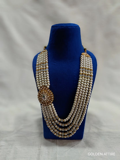 Indian Wedding Groom Necklace, Pearl & Stone Sherwani Kantha