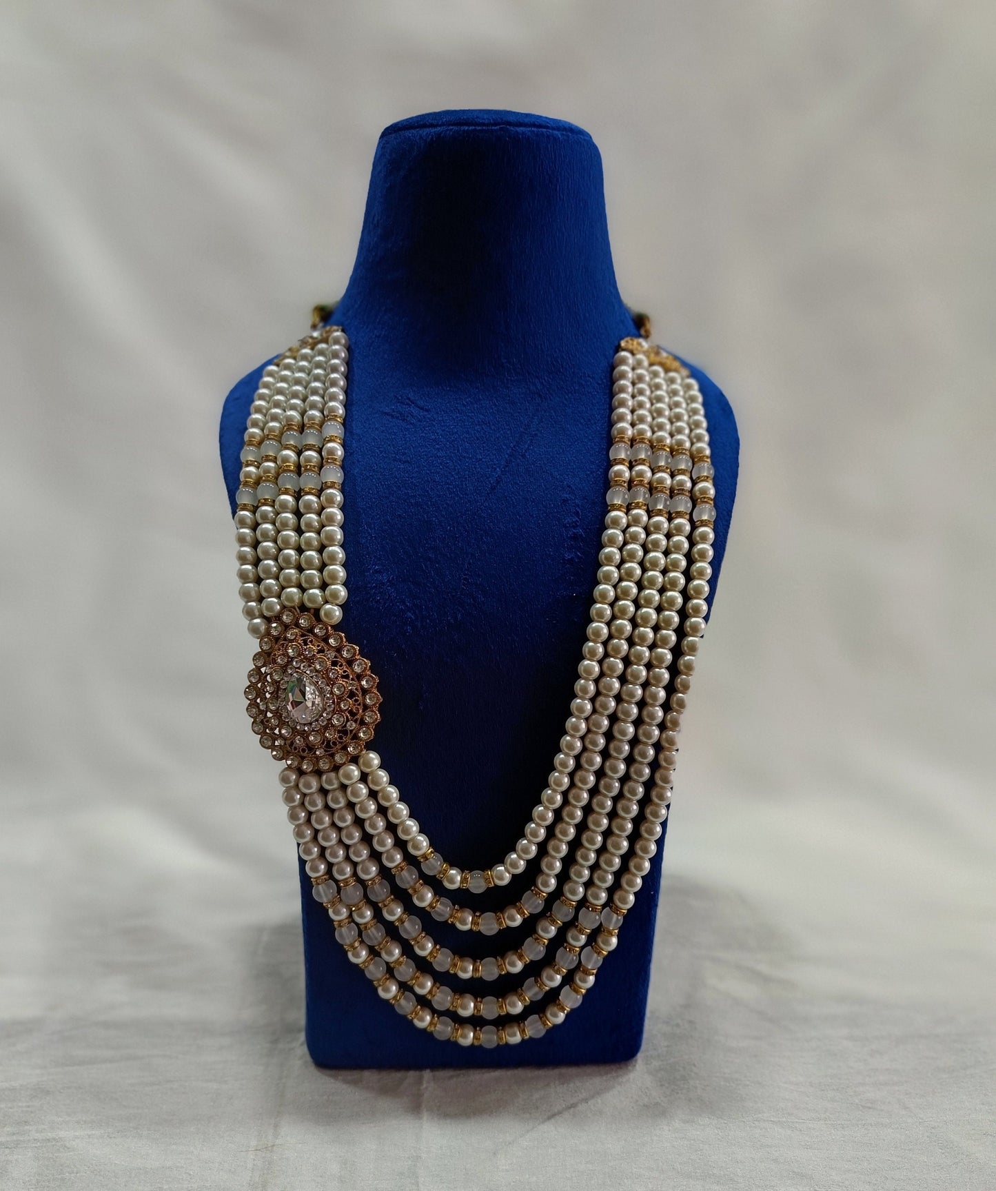 Indian Wedding Groom Necklace, Pearl & Stone Sherwani Kantha