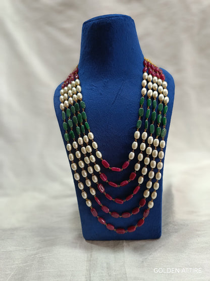 Sherwani Groom Necklace, Pearl & Stone Bead Kantha Mala