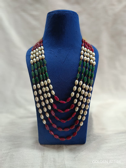 Sherwani Groom Necklace, Pearl & Stone Bead Kantha Mala