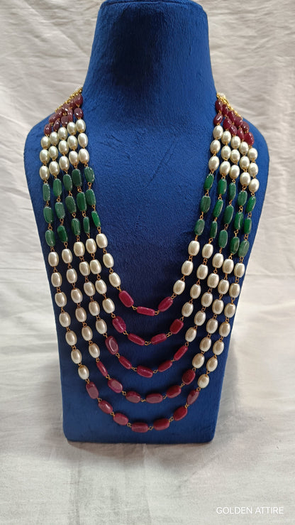 Sherwani Groom Necklace, Pearl & Stone Bead Kantha Mala