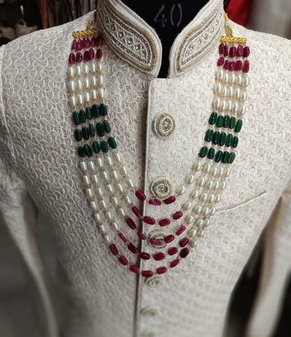 Sherwani Groom Necklace, Pearl & Stone Bead Kantha Mala