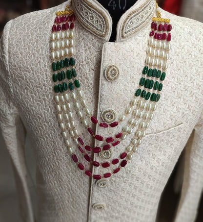 Sherwani Groom Necklace, Pearl & Stone Bead Kantha Mala