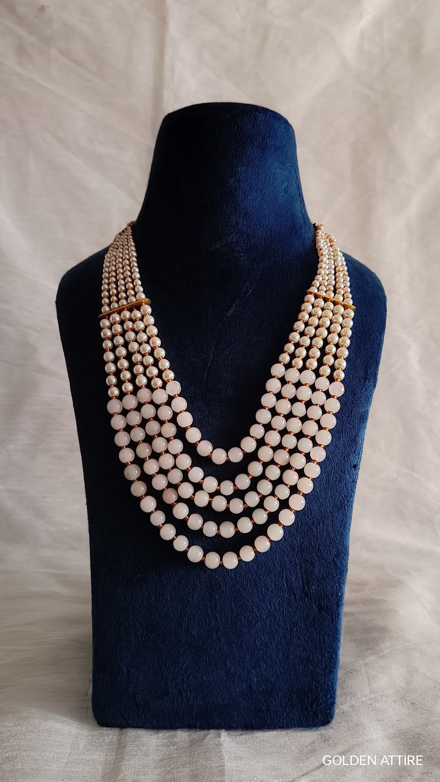Groom's Pearl & Stone Bead Necklace: Sherwani Kantha Accessory