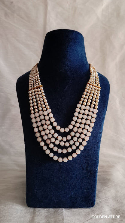 Groom's Pearl & Stone Bead Necklace: Sherwani Kantha Accessory