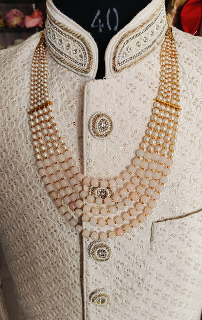 Groom's Pearl & Stone Bead Necklace: Sherwani Kantha Accessory