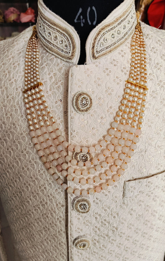 Groom's Pearl & Stone Bead Necklace: Sherwani Kantha Accessory