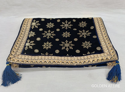 Navy Blue Groom Shawl: Indian Wedding Sherwani Dupatta