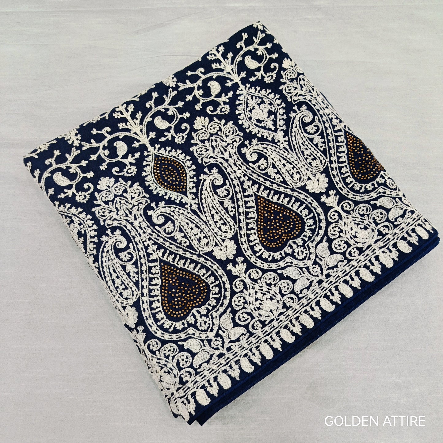 Navy Blue Groom Shawl: Embroidered Indian Wedding Dupatta