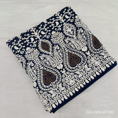 Navy Blue Groom Shawl: Embroidered Indian Wedding Dupatta